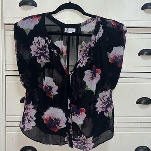 Olsenboye Sheer Floral Button Up Blouse